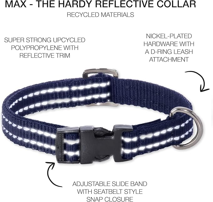 Adjustable Reflective Dog Pet Collar for Small, Medium and Large Dogs, Navy, XX-Large