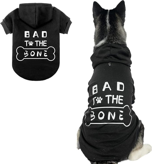 BINGPET Dog Hoodies,Bad to The Bone Printed Soft & Warm Puppy Sweatshirt Hooded with Harness Hole,Cold Protective Winter Coats Warm Puppy Pet Dog Clothes for Small Medium Large Dogs