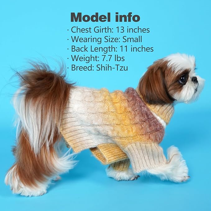 KYEESE Dog Sweater Thick Cable Knit Puppy Sweater Gradient Color Small Dog Sweater Fuzzy Warm with Sleeves, Brown, X-Small
