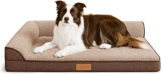 Orthopedic Jacquard Dog Bed for Large Dogs, Waterproof L Shaped Large Pet Sofa Bed with Washable Removable Cover, Non-Slip Soft Warm Comfortable Pet Couch Sleep Mat, 36''X24'' Brown