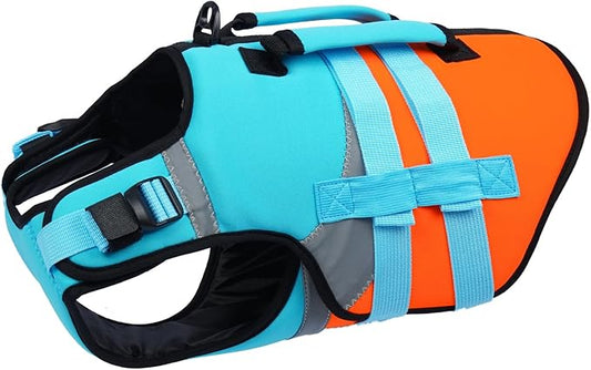 Kuoser Dog Life Jacket, XS High Flotation Dog Life Vest for Swimming Boating, Reflective Small Dogs Swimsuit Lifejacket, Puppy Pet Life Preserver with Double Rescue Handle, Blue, XS