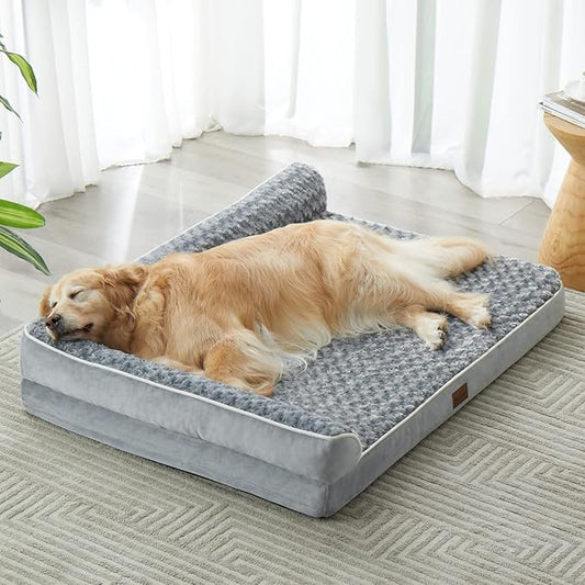 BFPETHOME Orthopedic Dog Bed for Extra Large Dogs - Big Waterproof Sofa Dog Bed with Removable Washable Cover, L-Shaped, Grey