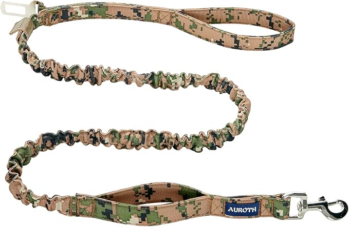 AUROTH Dog Leash Large Dogs, Heavy Duty Dog Leash Bungee, No Pull Dog Leash for Shock Absorption, Woodland Camo Dog Training Leashes for Medium Large Breed Dogs 6FT, 2 Padded Handles