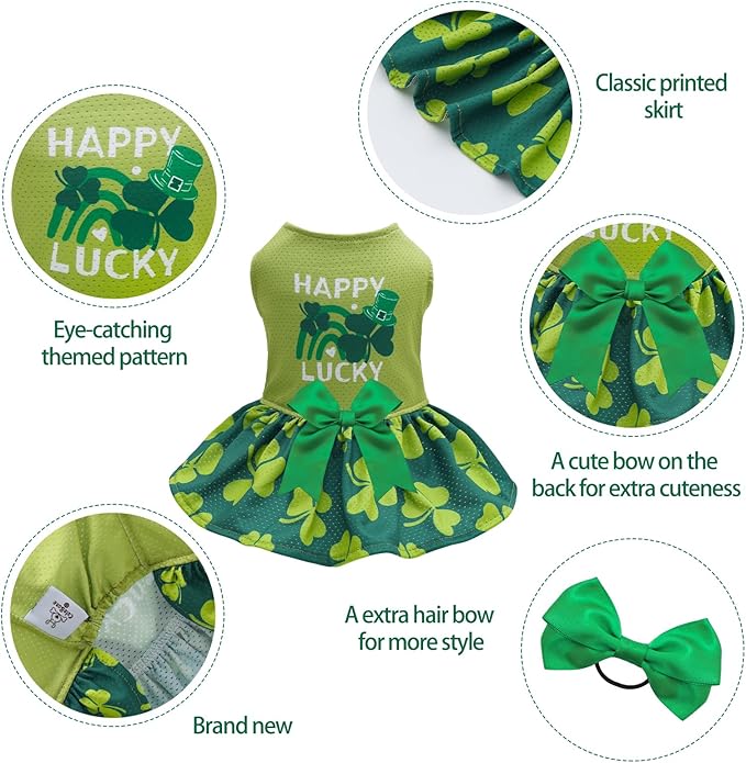 CuteBone Dog Mesh Dress St.Patrick's Day Puppy Sundress Pet Outfit Summer Fashion for Small Dogs Girl Cat Clothes BF42XXS-D