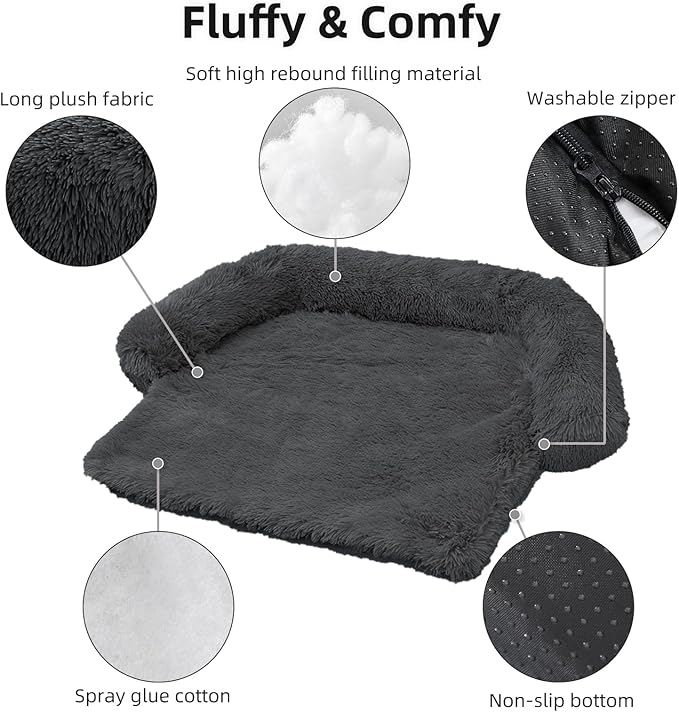 Calming Dog Bed Fluffy Plush Dog Mat for Furniture Protector with Removable Washable Cover for Large Medium Small Dogs and Cats (XS(31“x23.5”x5“), Dark Grey)