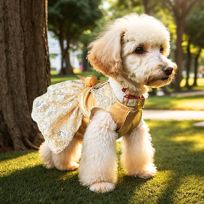 Lolita Luxury Dog Princess Dress for Small Dogs Girls,Embroidered Sweet Pet Clothes Wedding Birthday Party Puppy Dresses,Cat Apparel Accessories Costumes Outfit Skirt（Medium）