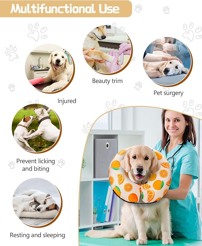 Dog Cone Collar for Small to Large Dogs for After Surgery, Pet Inflatable Neck Donut Collar Soft Protective Recovery Cone for Dogs and Cats - Alternative E Collar Does Not Block Vision - Orange,M