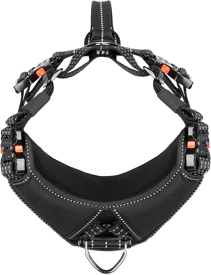 ICEFANG Dog Strap Harness with 4 x Metal Buckles,for Large Sized Dog,K9 Vest,Y-Shape Chest,Adjustable Pet Harness,No-Pull Front Leash Clip (Large (Pack of 1), Black)