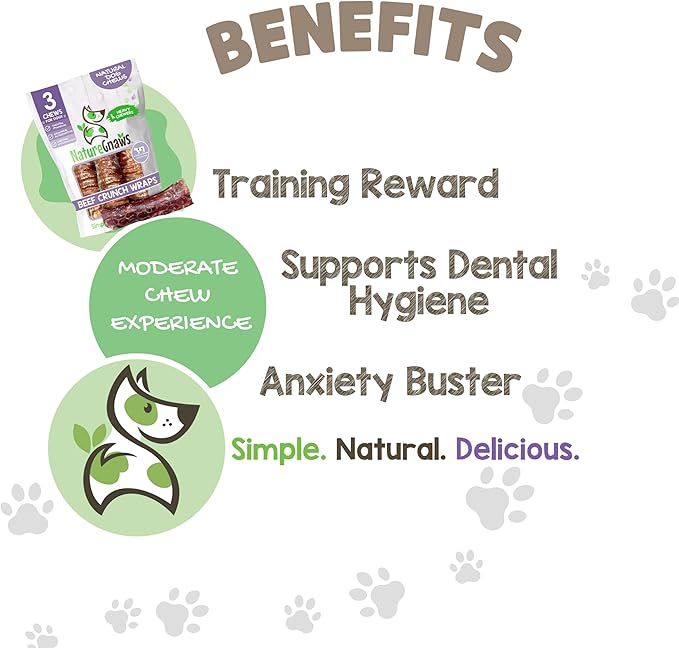 Nature Gnaws Beef Trachea Crunch Wraps for Dogs (3 Count) - Long Lasting Natural Beef Jerky Dog Chew Bones - Rawhide Free