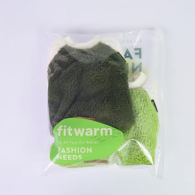 Fitwarm 2 Pack Fuzzy Fleece Dog Sweater, Thermal Dog Clothes for Small Dogs Boy Girl, Pet Cat Winter Outfit, Olive Green, Yellow Green, XXL