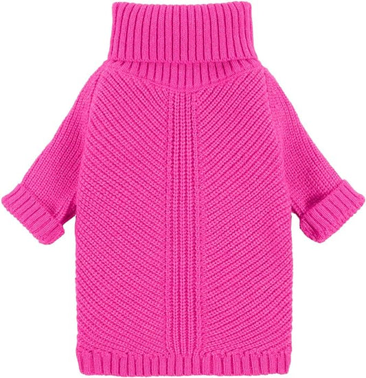 Fitwarm Valentines Dog Turtleneck Sweater, Dog Winter Clothes for Small Dogs Girl, Knitted Pet Coat, Cat Outfit, Hot Pink, Small