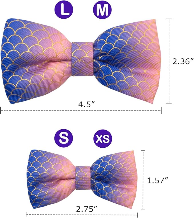 azuza Bowtie Dog Collar Mermaid, Soft & Comfy Dog Collar with Removable Bow Gradient Color Size Adjustable Dog Collars for Puppy and Small Dogs
