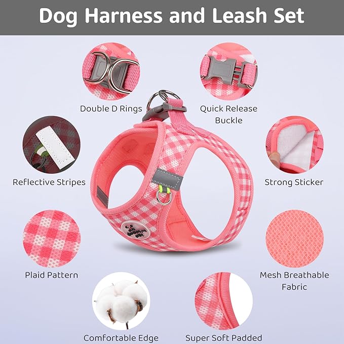 Gyuzh Dog Harness and Leash Set,Soft Mesh Breathable Small Dog Harness,Reflective Adjustable Puppy Harness,No Pull Pet Harness for Small Dogs and Cats