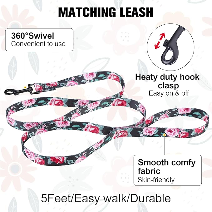 BEAUTYZOO No Pull Dog Harness and Leash Set - Adjustable Step-in Puppy Harness for Small Medium Large Dogs, Escape Proof Soft Nylon Vest with Double D Ring for Walking Running Training, Black XS