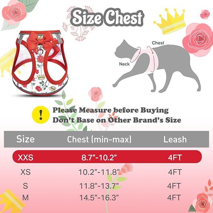 Cat Harness and Leash Escape Proof for Walking, Adjustable Soft Kitten Harness with Reflective Straps Step in Cat Vest Harness for Small Kitten and XS Dogs (Red, XXS-Chest(8.7"-10.2"))