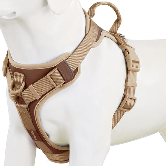 No Pull Dog Harness Adjustable Soft Padded Pet Vest with Control Handle Adorable Daily Harness for Dogs（Chocolate Cookie S）