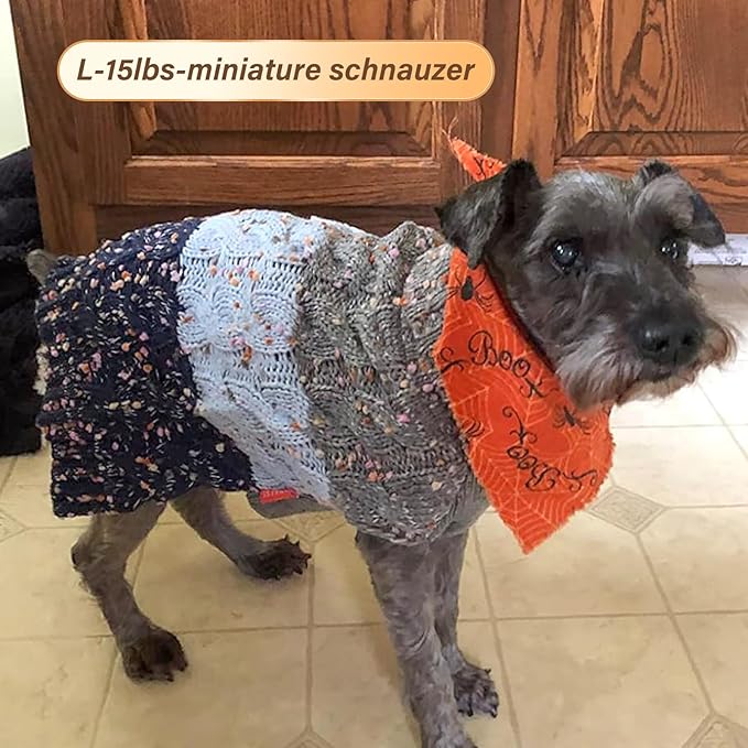 KYEESE Color Block Sweater With Fuzzy Thread Knitted Turtleneck Knitwear With Dots in Variety of Colors for Small Dogs Fall Winter Clothes, Navyblue, L