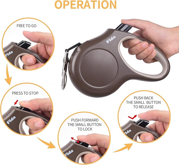 Fida Retractable Dog Leash, 16ft Heavy Duty Pet Walking Leash for X-Small/Small/Medium/Large Dog or Cat up to 110 lbs, Tangle Free. One-Hand Brake (Large, Coffee)