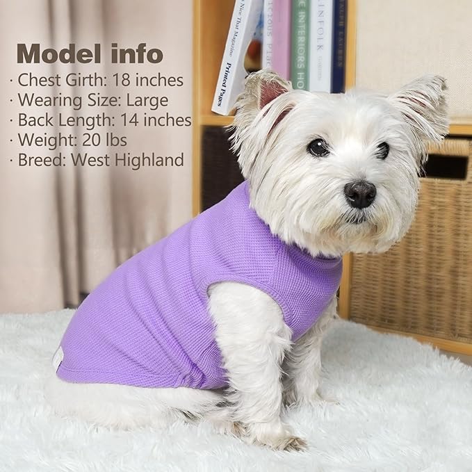 KYEESE 2Pack Dog Shirts Waffle for Small Dogs Stretchy Dog T-Shirts Lightweight Dogs Tank Top Sleeveless Pet Vest Breathable, X-Large, Purple+Grey