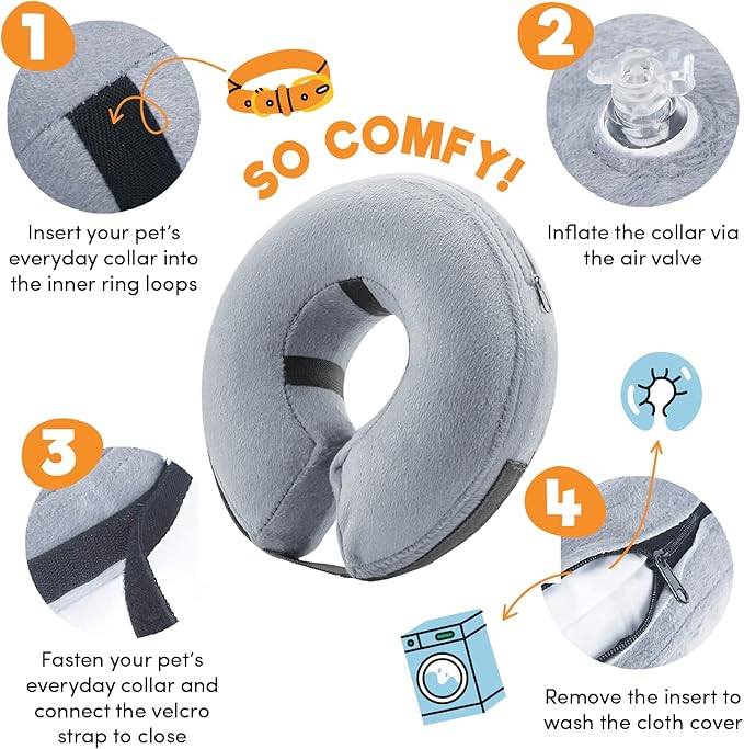 BENCMATE Protective Inflatable Collar for Dogs and Cats - Soft Pet Recovery Collar Does Not Block Vision (Large, Grey)