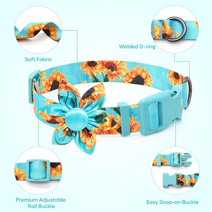 Cute Dog Collar Fancy Floral Boy Dog Collar with Sunflower Bowtie Dog Collar for Cute Boy Male Cats Dogs Spring Summer Dog Collar for Small Medium Large Dogs for Your Fur Baby
