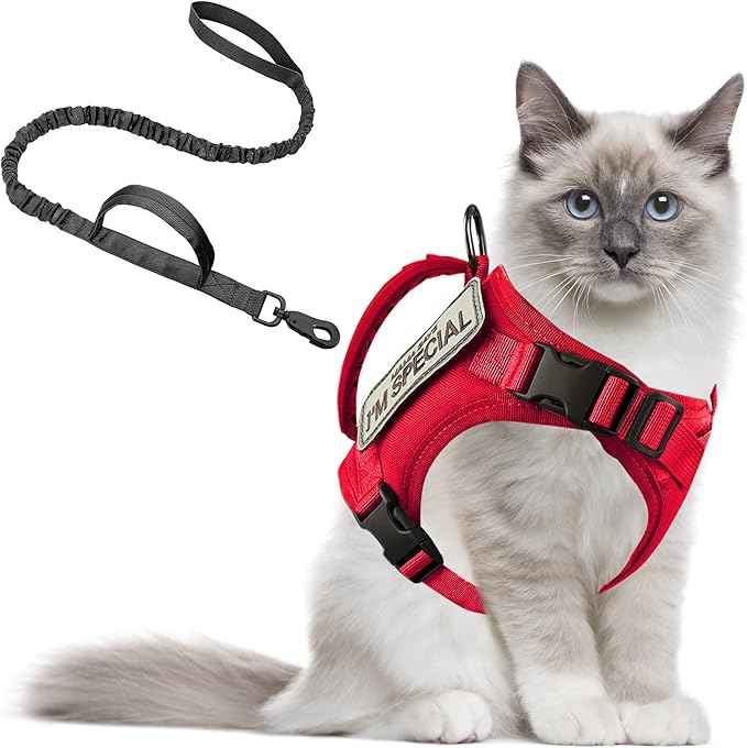 Tactical Cat Harness for Walking Escape Proof, Adjustable Pet Vest Harness, Soft Mesh with Control Handle for Large Cat Small Dog, Gift with Patch