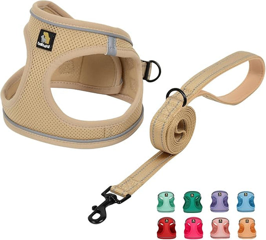 BELLA & PAL Puppy Harness & Leash Set, No Pull Dog Harness for Extra Small Dogs, Khaki XXS
