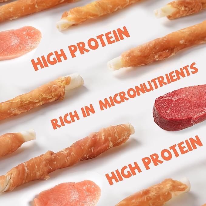 Chicken Wrapped Rawhide Sticks, Long Lasting Dog Treats High Protein Dog Chews Trainning Snacks Natural Chicken Treats for Small Medium Large Dogs 20-21 Count