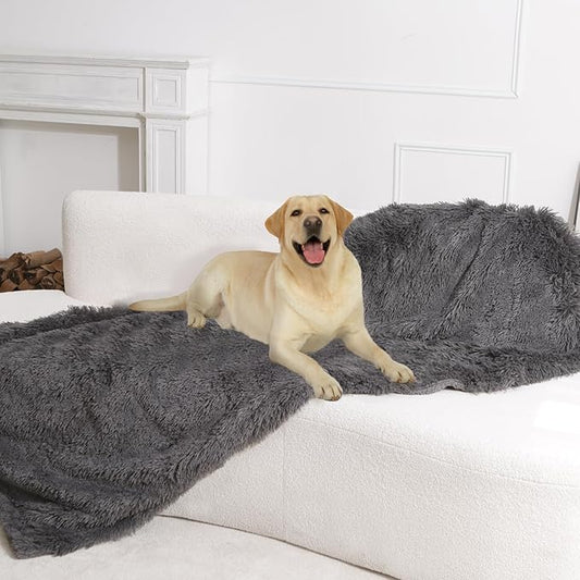 gogobunny Waterproof Dog Blanket for Large Dogs, Cats, Puppy, Reversible Faux Fur Pet Throw Blanket, Washable, Calming Furniture Protection for Sofa Bed (33x77 Inch (Pack of 1), Grey)