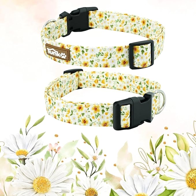 Tunkoo Daisy Flower Dog Collar, Cute Adjustable Floral Collar for Boy and Girl Dogs with Strong Plastic Buckle - for Small Medium Large Pets, S