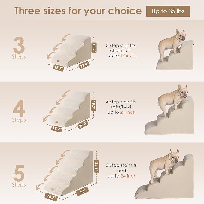 EHEYCIGA Curved Dog Stairs Ramp for High Beds 22.6" H, 5-Step Dog Steps for Small Dogs and Cats, Pet Stairs for High Bed Climbing, Non-Slip Balanced Pet Step Indoor, Beige