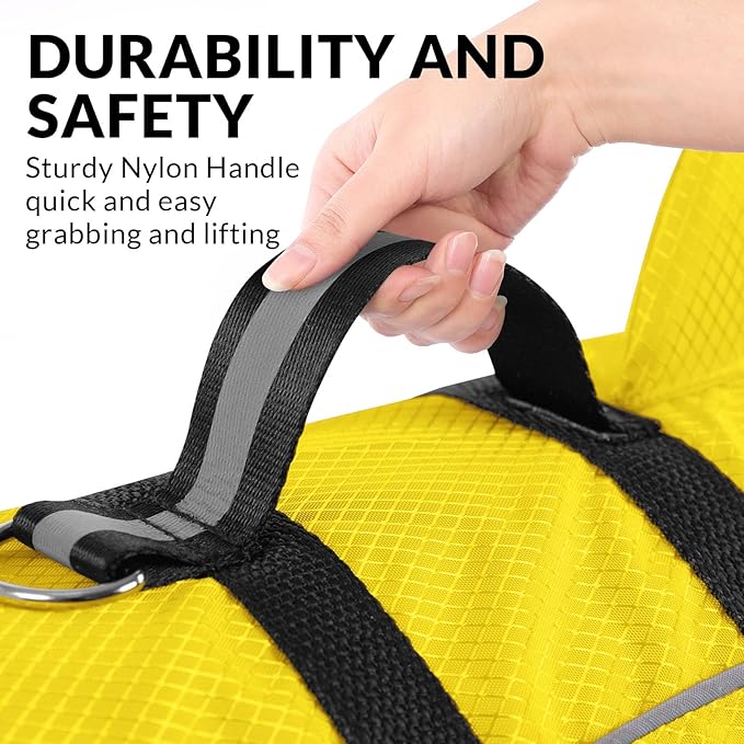 Queenmore Large Dog Life Jacket, Dog Life Vest for Swimming, Cute Shark Life Vest with Rescue Handle/Leash Hook, Safety Dog Lifevests for Boating/Kayaking, Pet Life Jackets for Big Dogs (Yellow,L)