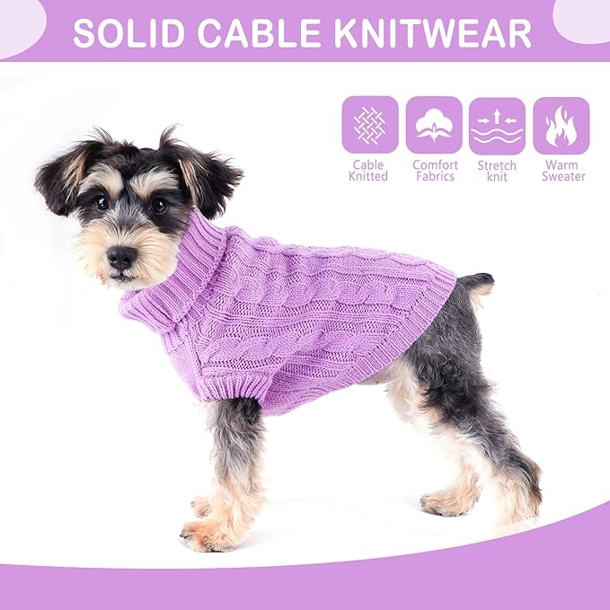 Dog Sweaters Dog Clothes for Small Dogs Dog Knitted Warm Sweater Turtleneck Puppy Clothes Small Dog Pullover Sweater Fall Winter Cat Apparel (Purple, Small)