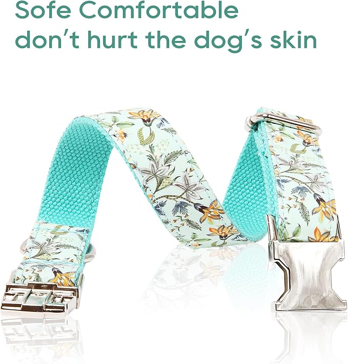 Timos Dog Collar, Adjustable Soft Dog Collar for Small Medium Large Dogs, Patterned Puppy Collars with Quick Release Buckle for Boy and Girl Female Dogs (Light Cyan, Small)