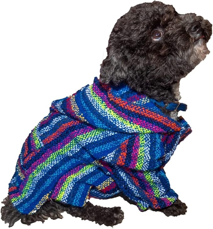 Mexican Dog Poncho Doggo Hoodie Baja Ponchos Blanket for Dogs Costume Pup Crew Pajamas Chihuahua Sweater Clothes from Small, Medium to Big Dog Made in Mexico with Recycled Fabric (5, Blue)