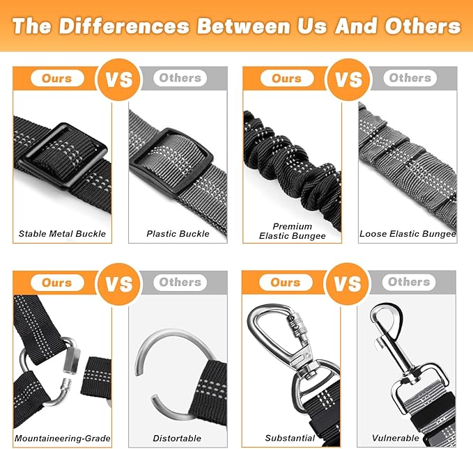 Dog Seat Belt Harness for Car, Dog Car Leash with Car Headrest & Buckle, Reflective Short Dog Leash, Pet 12 Inch Heavy Duty Leash for Dogs with Padded Handle & Locking Carabiner Clip, Black