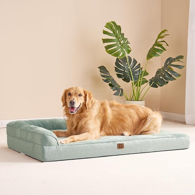 EHEYCIGA Memory Foam Dog Bed XLarge Sized Dogs, Extra Large Dog Bed Orthopedic with Washable Removable Cover, Waterproof XL Pet Bed Couch for Crate, 41x27x6 Inches, Greyish Green