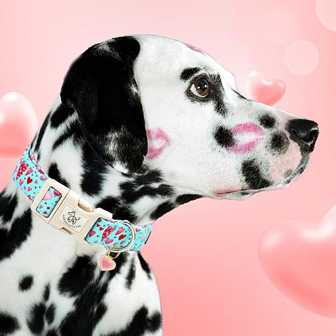 Elegant little tail Dog Collar, Pink Heart Dog Collar for Small Dogs, Female or Male Adjustable Cotton Pet Collar with Quick Release Buckle for Small Medium Large Dogs