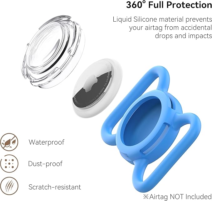 Waterproof Airtag Holder for Dog Collar, Soft Full-Body Protective Airtag Holder for Dog & Cat Collars, Ultra-Durable, Easy Installation, Lightweight Clear Airtag Case (Blue, Large)