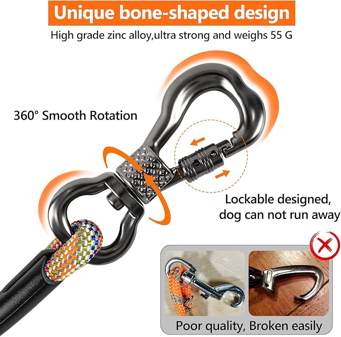 NTR 15FT Long Dog Leash, Check Cord with Swivel Lockable Hook and Comfortable Padded Handle for Dog Leash for Small Medium and Large Dogs Walking Training Hiking Camping Playing Orange Color