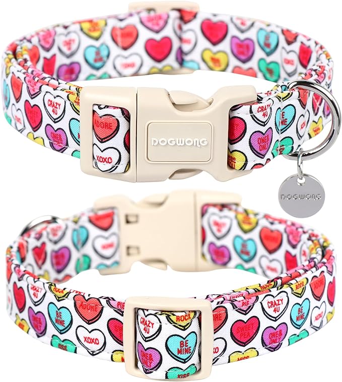 DOGWONG Valentine's Dog Collar, Adjustable Durable Heart Candy Dog Collar for Small Medium Dogs
