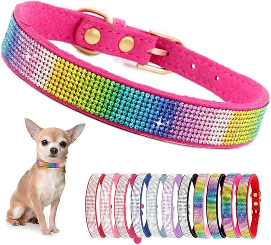 Rhinestone Dog Collar for Small Dogs, Bling Diamond Fancy Crystal Glitter Pretty Jewel Pet Puppy Collars for XXS XS Small Medium Large Breed Girl Dogs Female Cats Kitten, Colorful Hot Pink XL