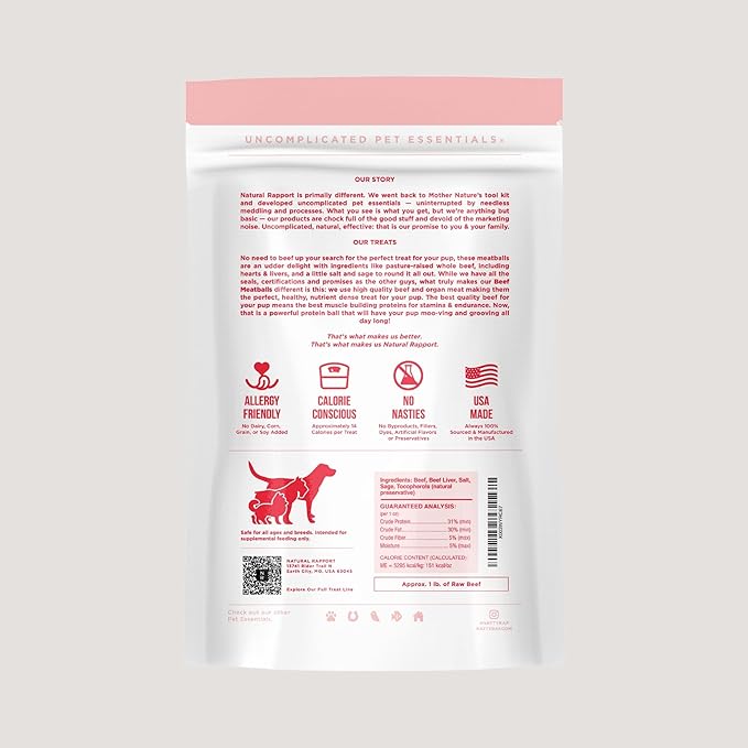 Natural Rapport Beef Meatball Dog Treats - The Only Beef Meatballs Dogs Need - All Natural Dog Treats for Small and Large Dogs (4 oz)