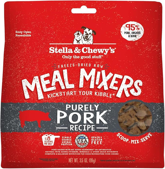 Stella & Chewy's Freeze-Dried Raw Pork Meal Mixers- Dog Food Topper and Mixer - Made with 95% Farm-Raised Pork, Organs & Bone - Perfect for Picky Eaters - Grain-Free - 3.5 oz