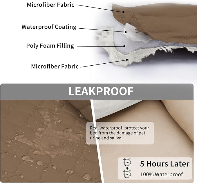 Easy-Going 100% Waterproof Dog Bed Cover Reversible Leak Proof Couch Cover Washable Sofa Cover Furniture Protector Blanket for Pets Kids Children Dog Cat (102x90 Inch, Camel/Ivory)