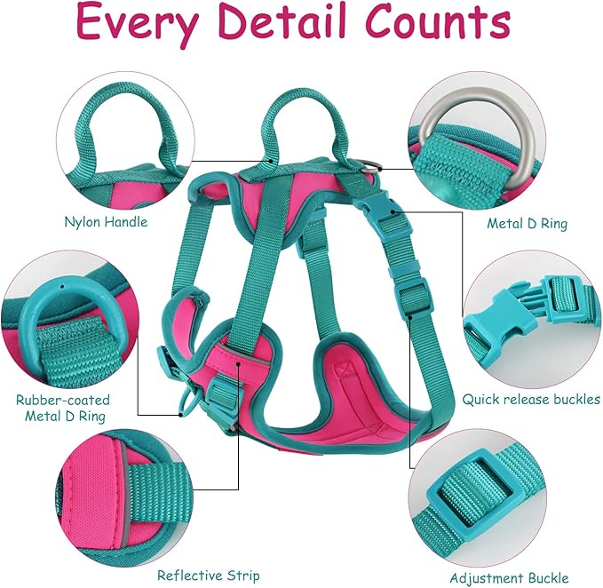 No Pull Dog Harness Adjustable Soft Padded Pet Vest with Control Handle Adorable Daily Harness for Dogs（Pink Peacock S）