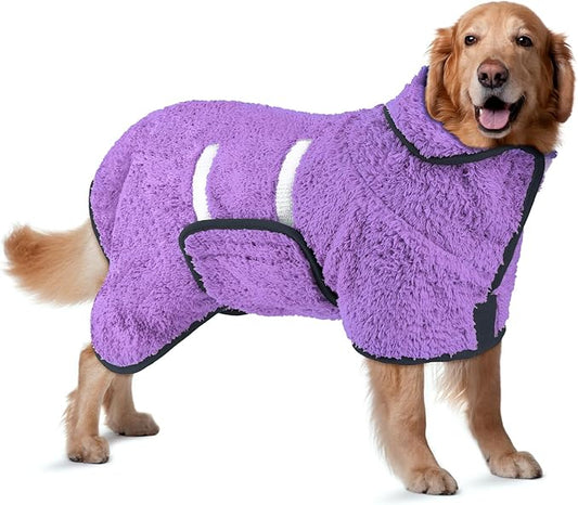 Bienbee Dog Bathrobe, Quick Drying Super Absorbent Dog Robes for After Bath, Warm Keeping Dogs Towel, Dogs Bath Supplies, Light Purple XL