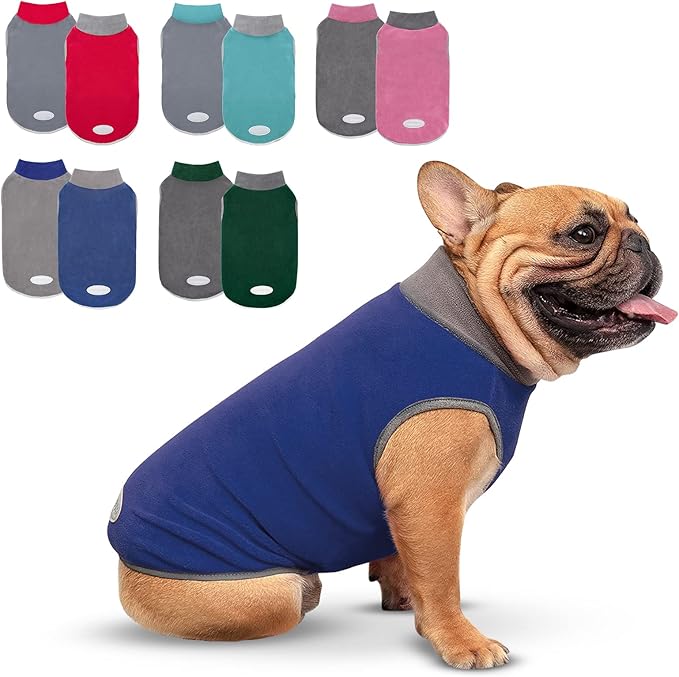 Cyeollo 2 Pack Soft Stretchy Fleece Vest with Reflective Stripe Pullover Sweatshirt Jacket Lightweight Pet Clothes in Cold Weather Sweaters for Small Dogs & Cats Grey & Blue