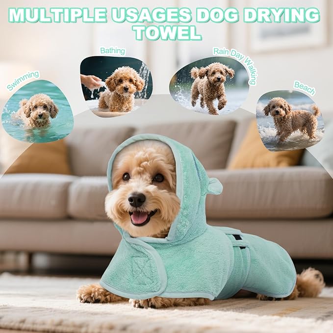 DENTRUN Dog Robes for After Bath - Super Absorbent & Fast Drying Coat with Hood, Bathrobe Beach Essentials, Bath Towels for Drying Dogs Large, Bath/Beach/Swimming Quick Dry Towel Robe