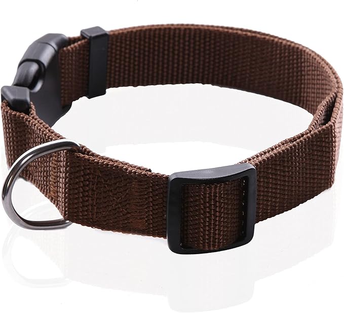 Adjustable Nylon Dog Collar, pet Collar 1 Inch 3/4 Inch 5/8 Inch Wide, for Large Medium Small Dogs (S(5/8" x 11-16"), Brown)